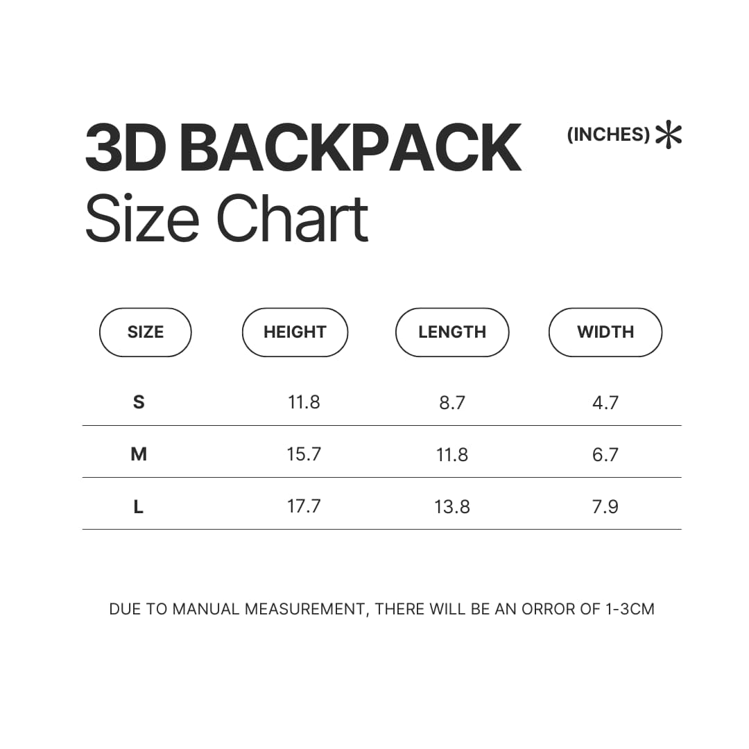 3D Backpack Size Chart - YuYu Hakusho Merch