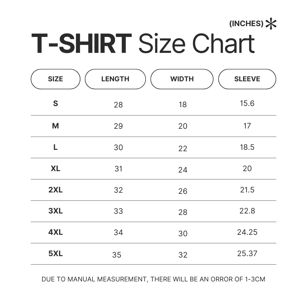 T shirt Size Chart - YuYu Hakusho Store