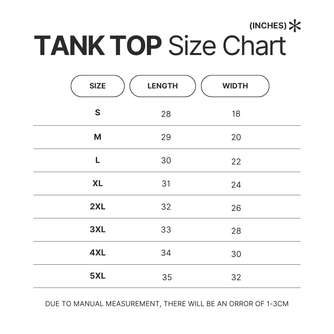 Tank Top Size Chart - YuYu Hakusho Store