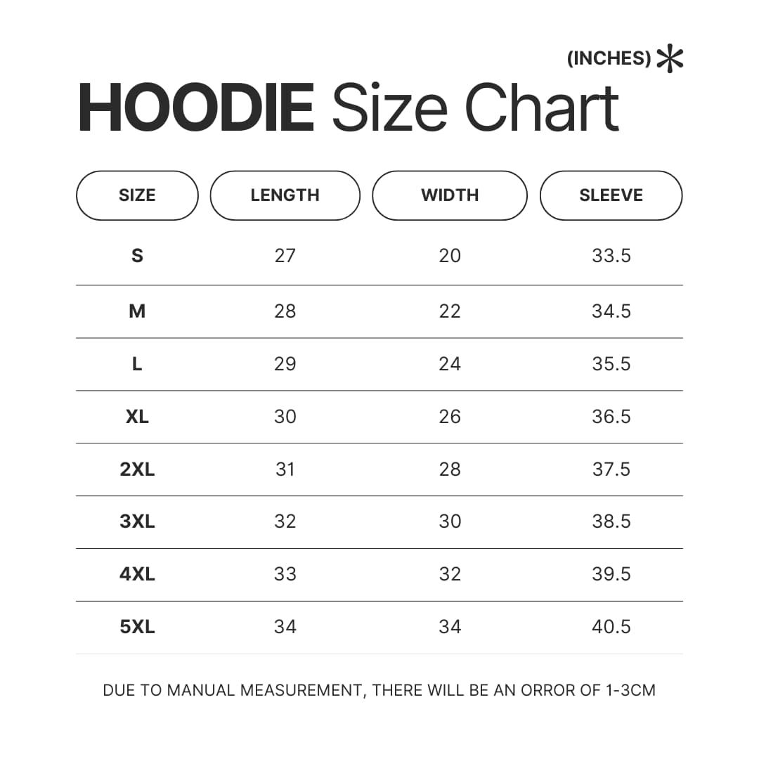 Hoodie Size Chart - YuYu Hakusho Merch