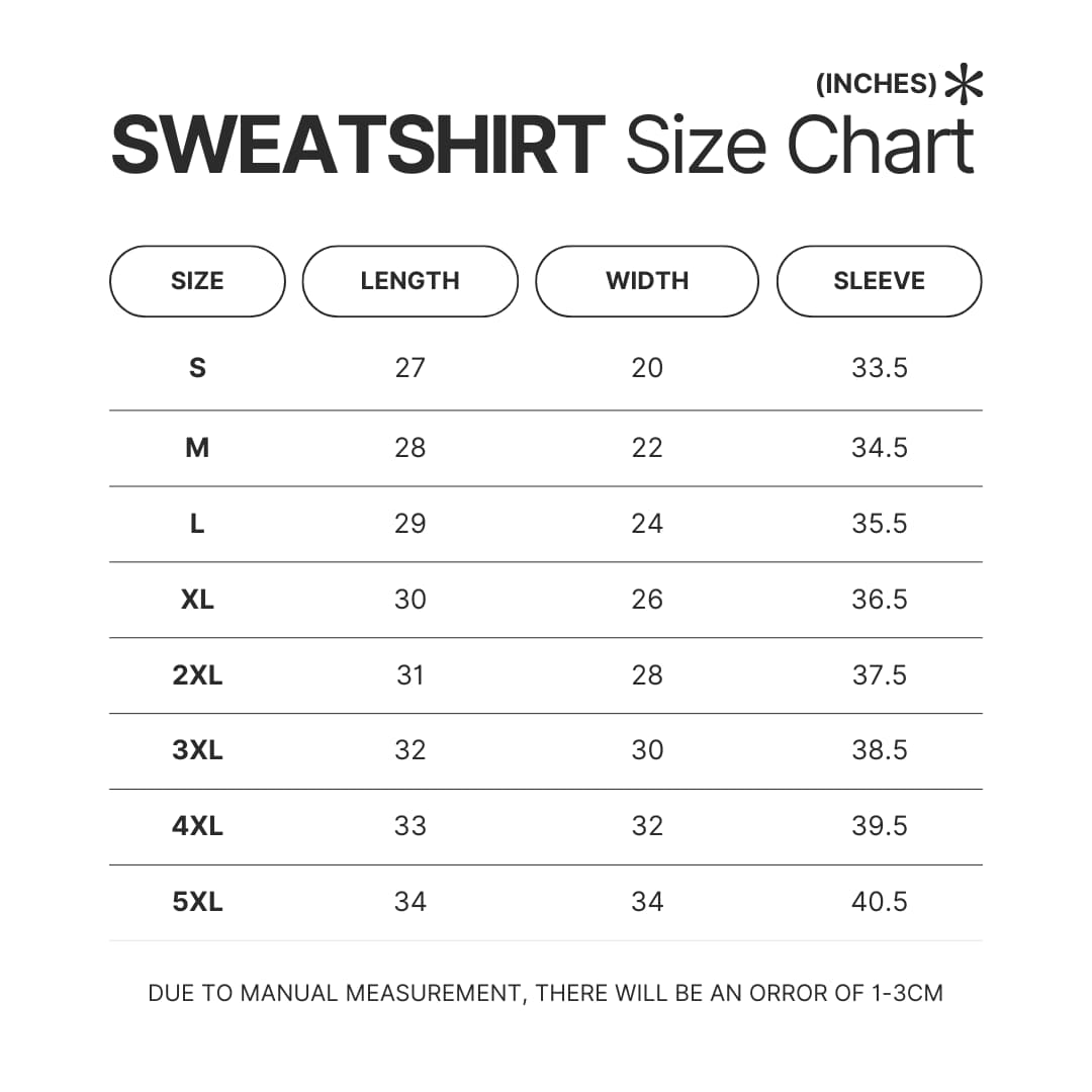 Sweatshirt Size Chart - YuYu Hakusho Merch