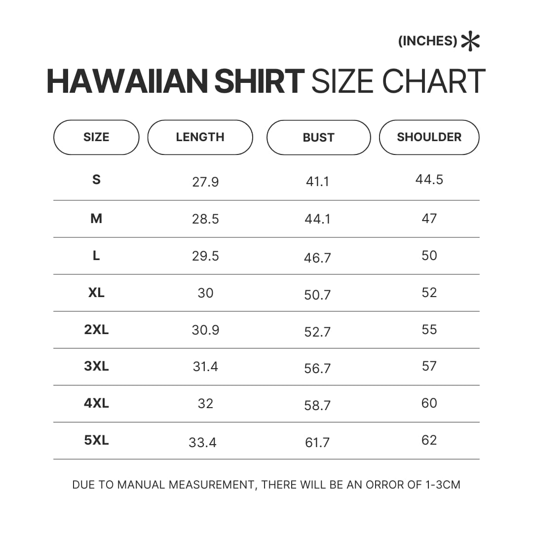 Hawaiian Shirt Size Chart - YuYu Hakusho Store
